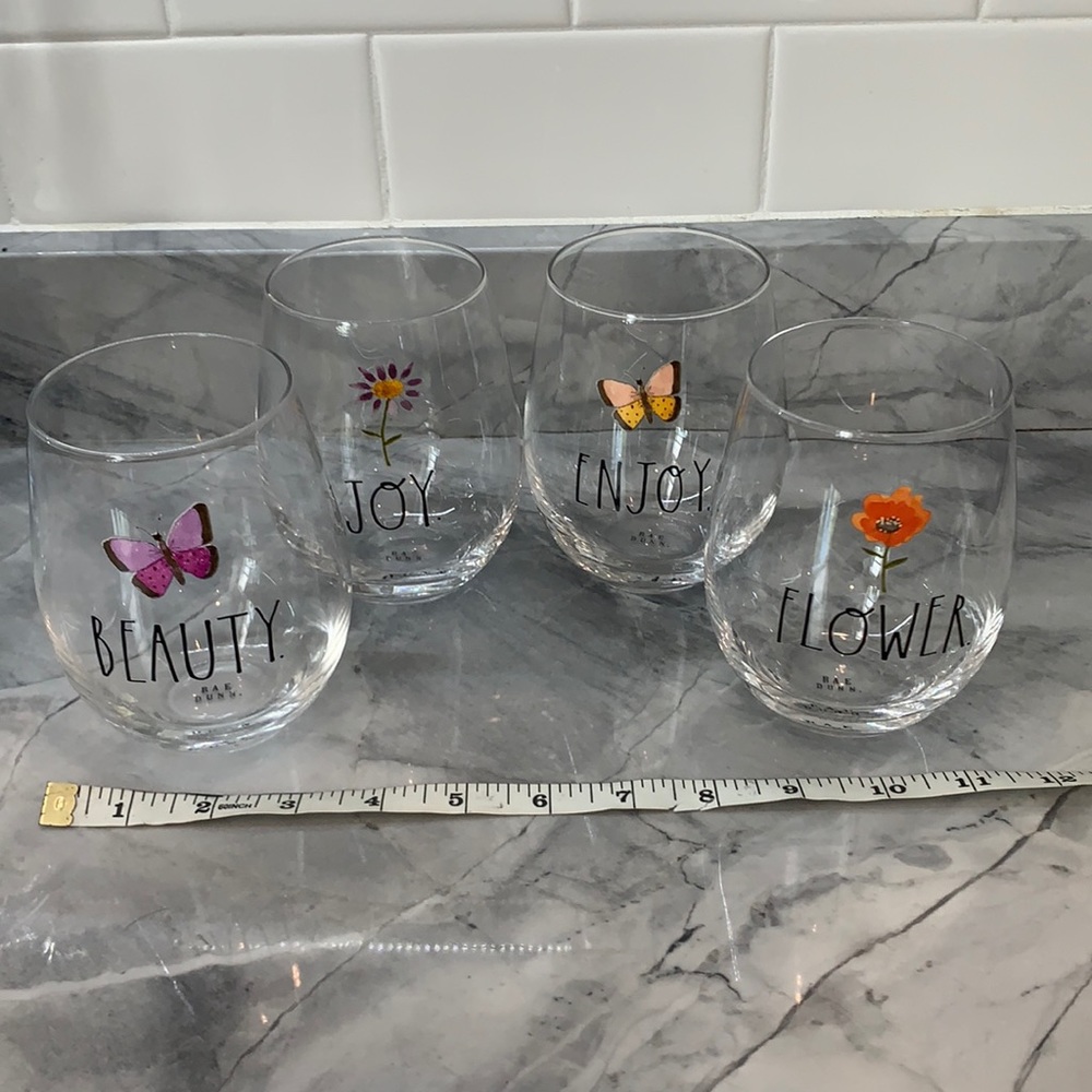 Rae Dunn stemless wine glasses